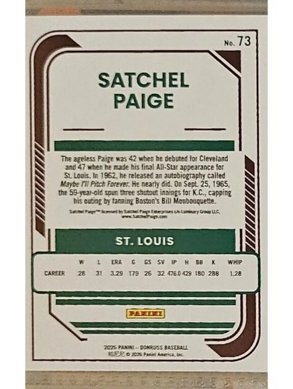 Satchel Paige [Red/blue insert] (HOF OLD TIMER) #73 - 2026 Panini Donruss